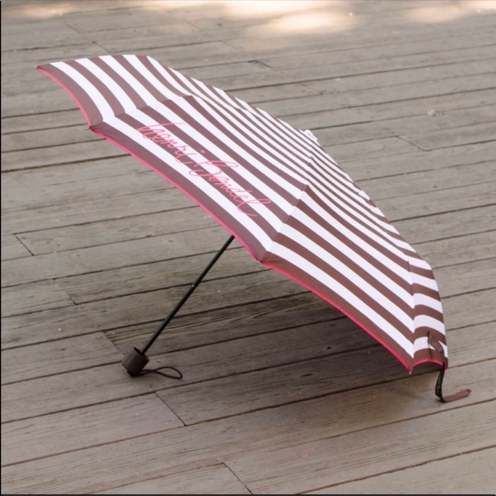 Henri Bendel Brown and White Striped Umbrella